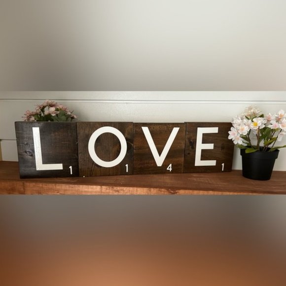 Hand Crafted |  Love (Scrabble Letters) Wooden Sign / Art - Picture 1 of 1